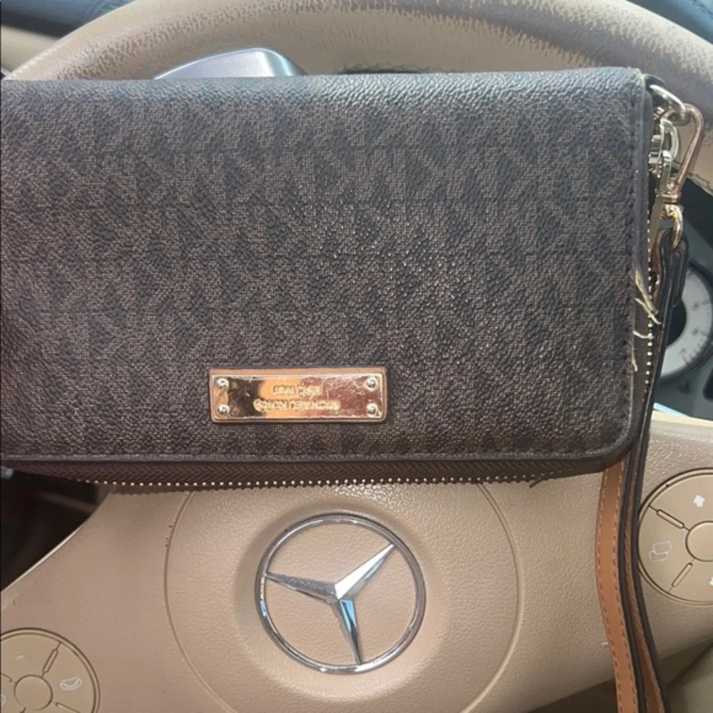 Michael Kors Dark Brown Wristlet with Gold Accents
